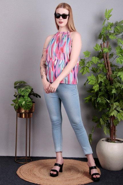 Pink Multicolour Halter Neck Top