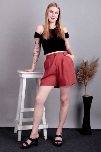 Rust Orange Linen Shorts