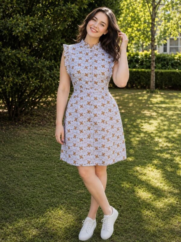 PW202655 BLUE BROWN FRILL DRESS