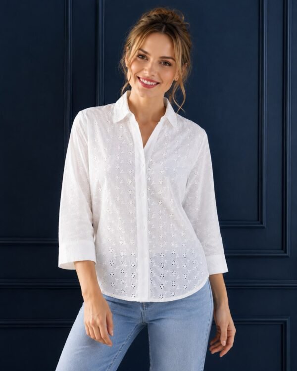 PW202665 White Cotton Embroidered Shirt