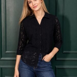 PW202660 Black Pure Cotton Schiffli Embroidery Shirt