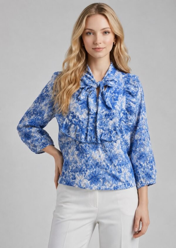 PW202663 Blue White georgette top