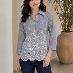 PW202658 Grey Pure Cotton Schiffli Embroidery Shirt