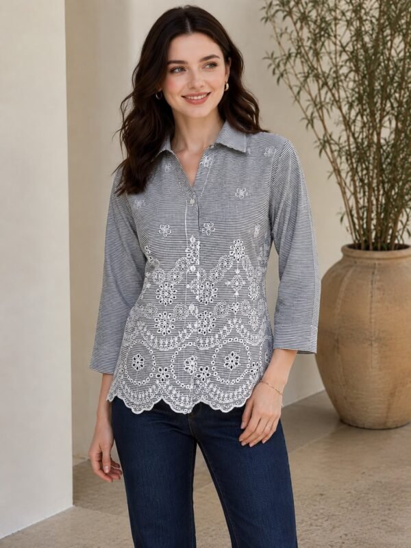 PW202658 Grey Pure Cotton Schiffli Embroidery Shirt