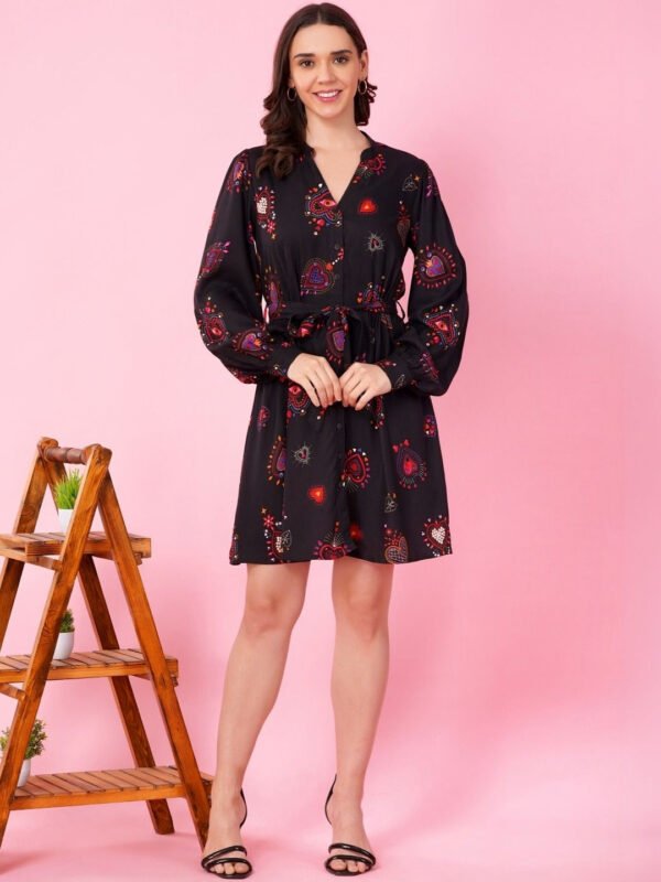Black Print Shirt Dress