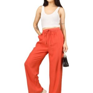 Orange Women Flared High-Rise Trousers