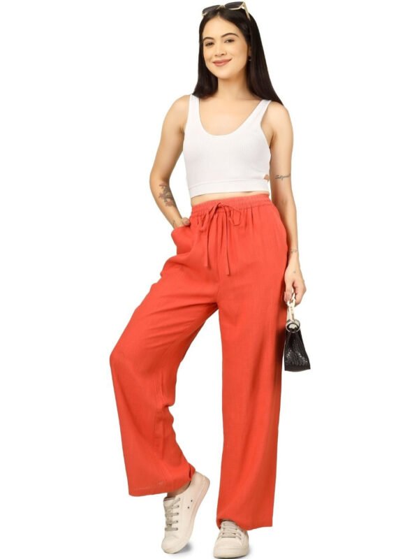 Orange Women Flared High-Rise Trousers