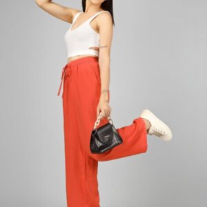 Orange Women Flared High-Rise Trousers