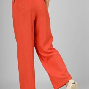 Orange Women Flared High-Rise Trousers