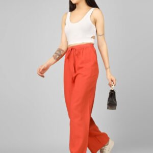 Orange Women Flared High-Rise Trousers