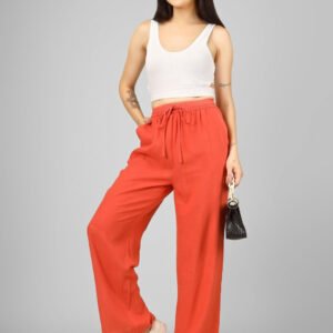 Orange Women Flared High-Rise Trousers