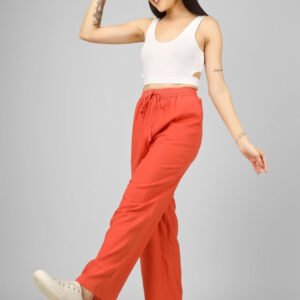 Orange Women Flared High-Rise Trousers