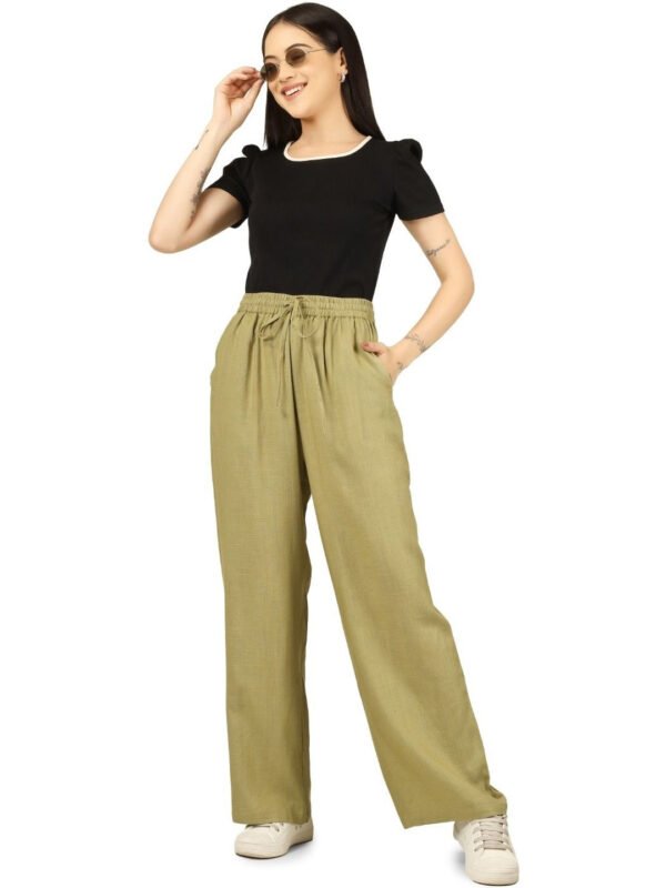 Olive Women Flared High-Rise Trousers