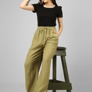 Olive Women Flared High-Rise Trousers