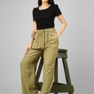Olive Women Flared High-Rise Trousers