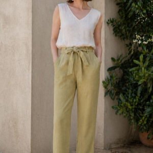 Olive Flared High-Rise Trousers