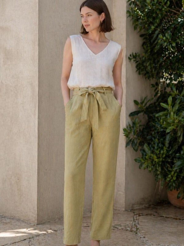 Olive Flared High-Rise Trousers