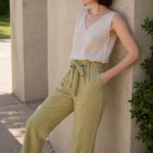 Olive Flared High-Rise Trousers