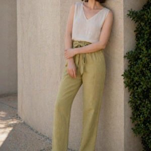 Olive Flared High-Rise Trousers