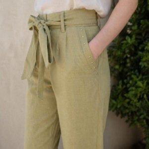 Olive Flared High-Rise Trousers
