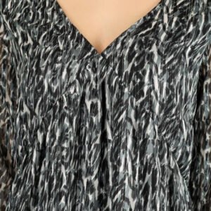 Grey Abstract Printed V-Neck A-Line Dress