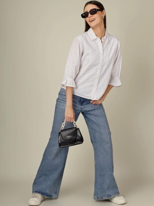White Women Classic Semi Sheer Casual Shirt