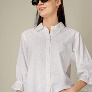 White Women Classic Semi Sheer Casual Shirt