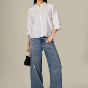 White Women Classic Semi Sheer Casual Shirt