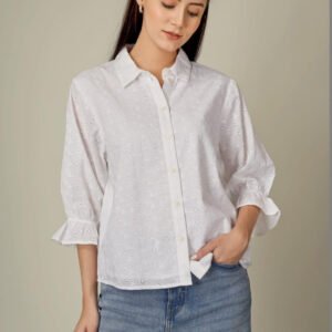 White Women Classic Semi Sheer Casual Shirt