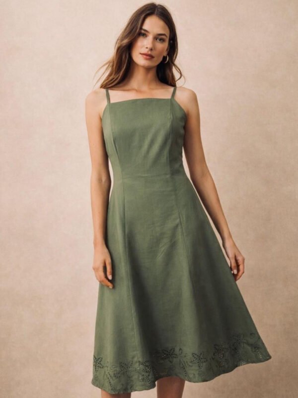 Olive Embroidered Midi Dress