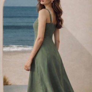Olive Embroidered Midi Dress