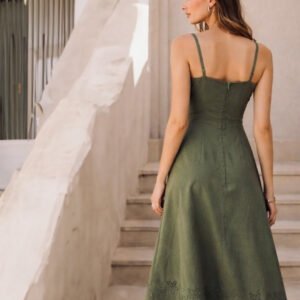 Olive Embroidered Midi Dress