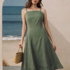 Olive Embroidered Midi Dress