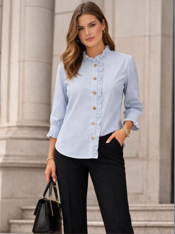 Blue Women Striped Casual Shirt (Style 40663491)