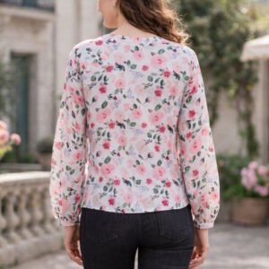 White Floral Print Satin Top