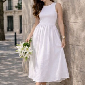 White Fit & Flare Midi Dress