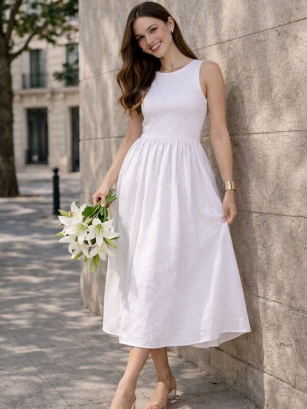 White Fit & Flare Midi Dress
