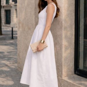 White Fit & Flare Midi Dress