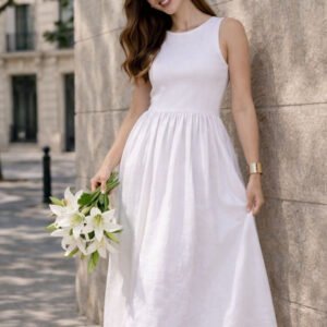 White Fit & Flare Midi Dress