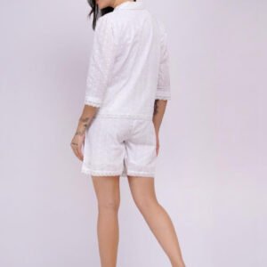 White Cotton Embroidered Shirt with Shorts