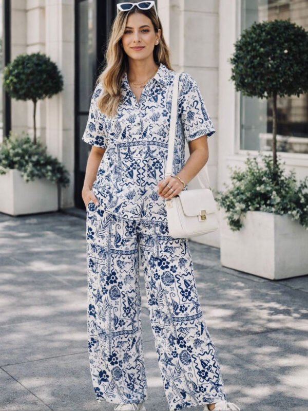 Blue Floral Printed Shirt with Trousers