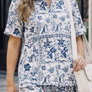 Blue Floral Printed Shirt with Trousers