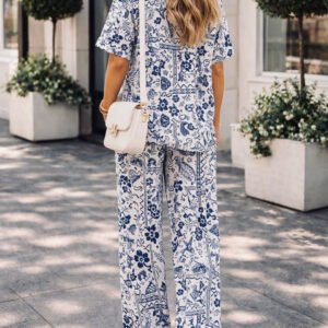 Blue Floral Printed Shirt with Trousers