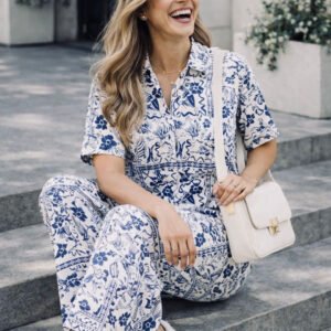 Blue Floral Printed Shirt with Trousers