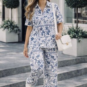Blue Floral Printed Shirt with Trousers