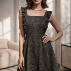 Green Animal Print Ruffled Fit & Flare Dress