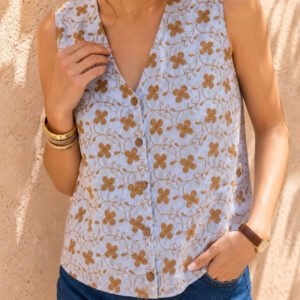 Blue Floral Embroidered Top