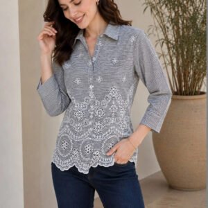 Grey Women Classic Striped Casual Shirt