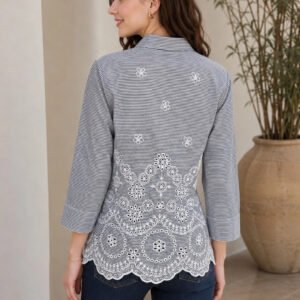 Grey Women Classic Striped Casual Shirt