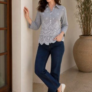 Grey Women Classic Striped Casual Shirt